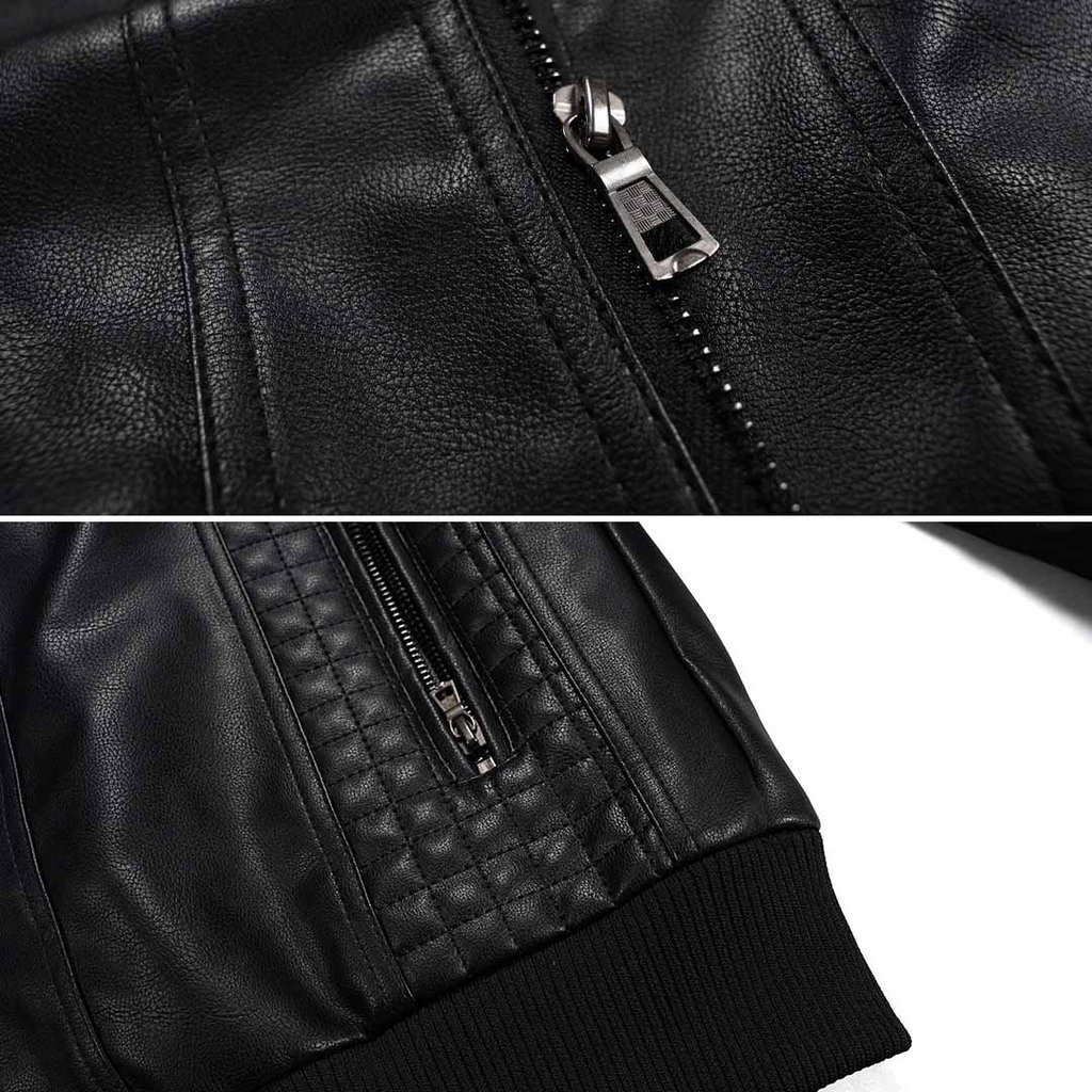 Leofric Men's Leather Jacket – Retro Biker Style with Hood & Zip Closure