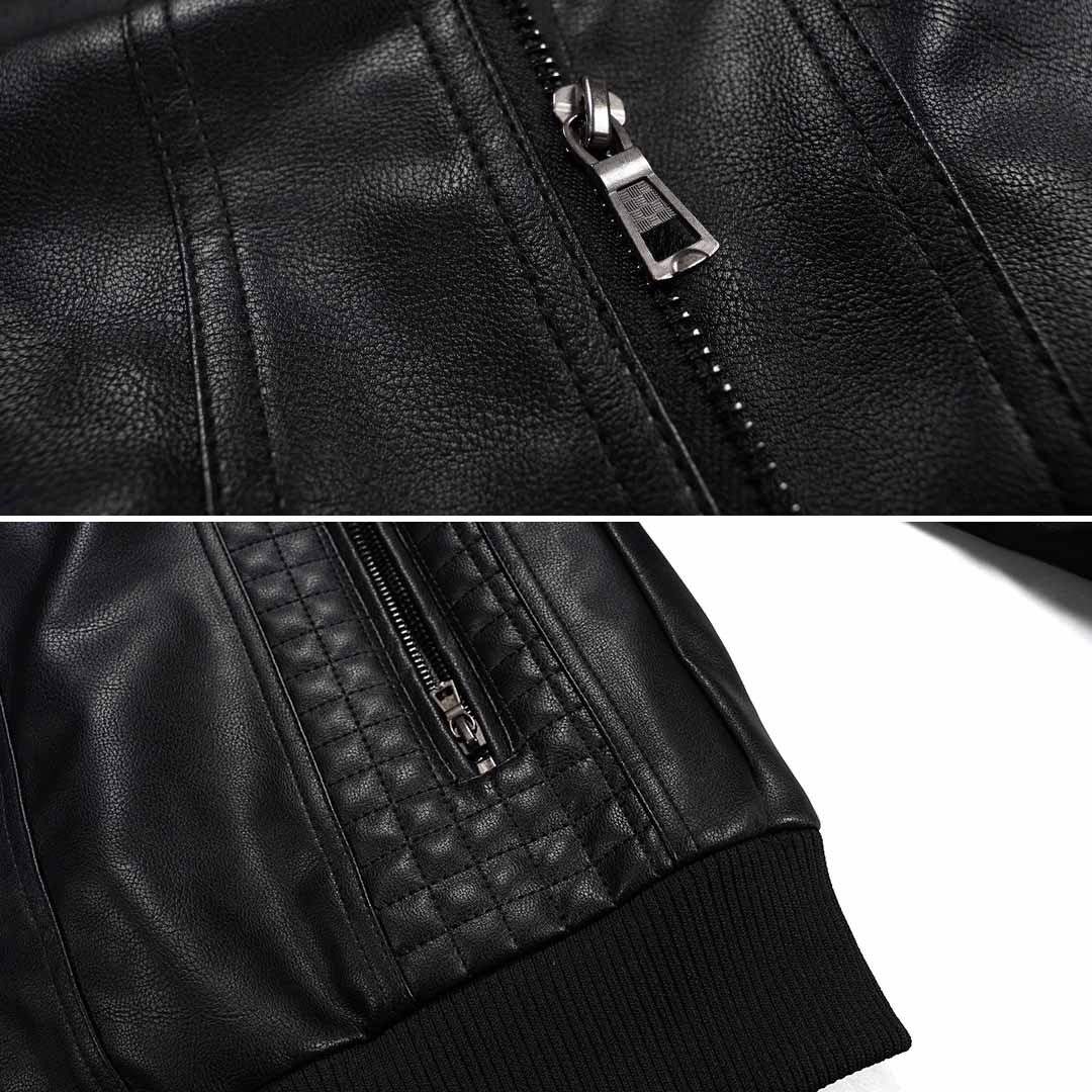 Leofric Men's Leather Jacket – Retro Biker Style with Hood & Zip Closure