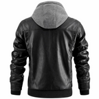Leofric Men's Leather Jacket – Retro Biker Style with Hood & Zip Closure